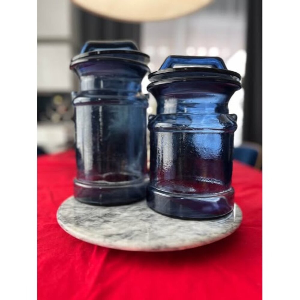 Vintage set of L.E. Smith cobalt blue glass milk can canisters